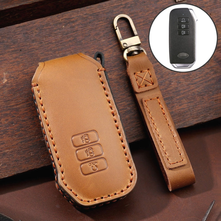 Luxury Cowhide Leather Key Cover for Kia 3-Button Remote - Stylish Protection