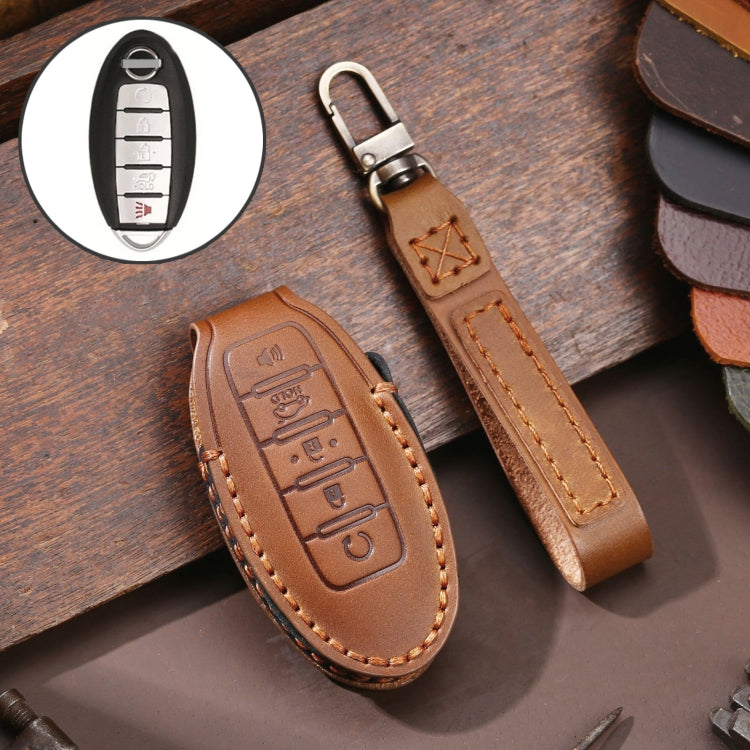 Stylish Cowhide Leather Key Cover for Nissan 5-Button Remote - Ultimate Protection and Comfort