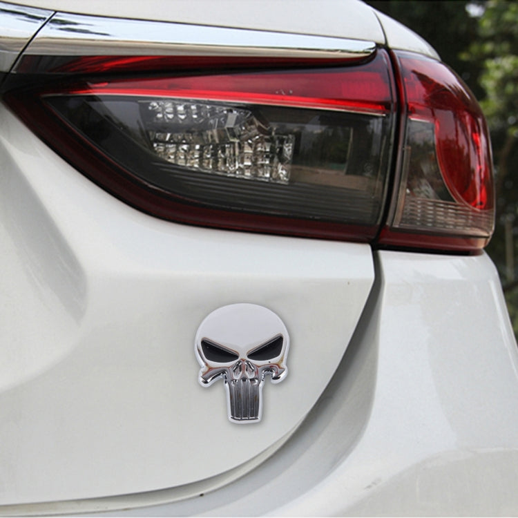 Silver Skull with black Eyes Metal Car Sticker, Horrify Skull