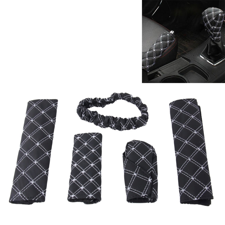Luxury 5-Piece Car Interior Enhancement Kit: Hand Brake Cover, Shift Knob Cushion, Gear Stick Pad, and Rear View Mirror Cover