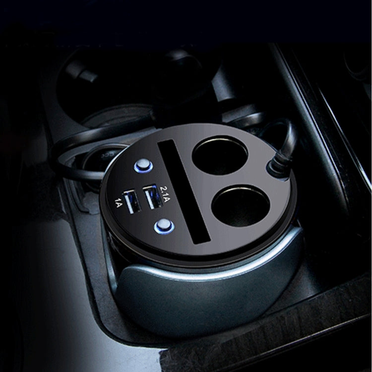 HSC YC-19 Car Cup Charger 2.1A/1A Dual USB Ports Car 12V-24V Charger with 2-Socket Cigarette and Card Socket, YC-19 Red, YC-19 Blue, YC-19 Silver