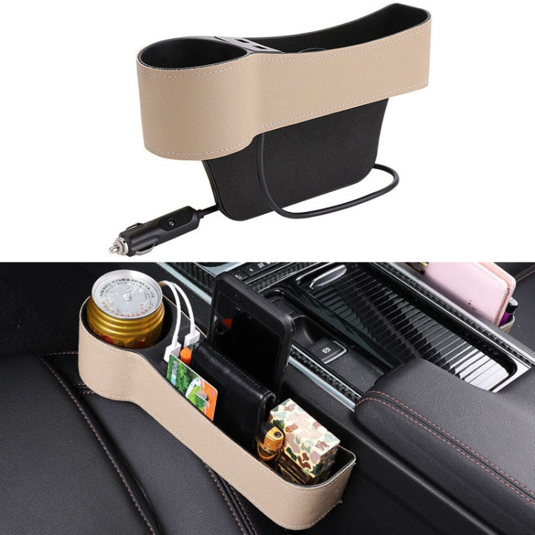 Stylish PU Leather Car Seat Organiser with Charging Ports and Cup Holder