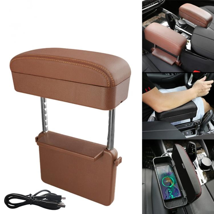 Stylish PU Leather Armrest Box with Wireless Charging & Storage for Ultimate Comfort