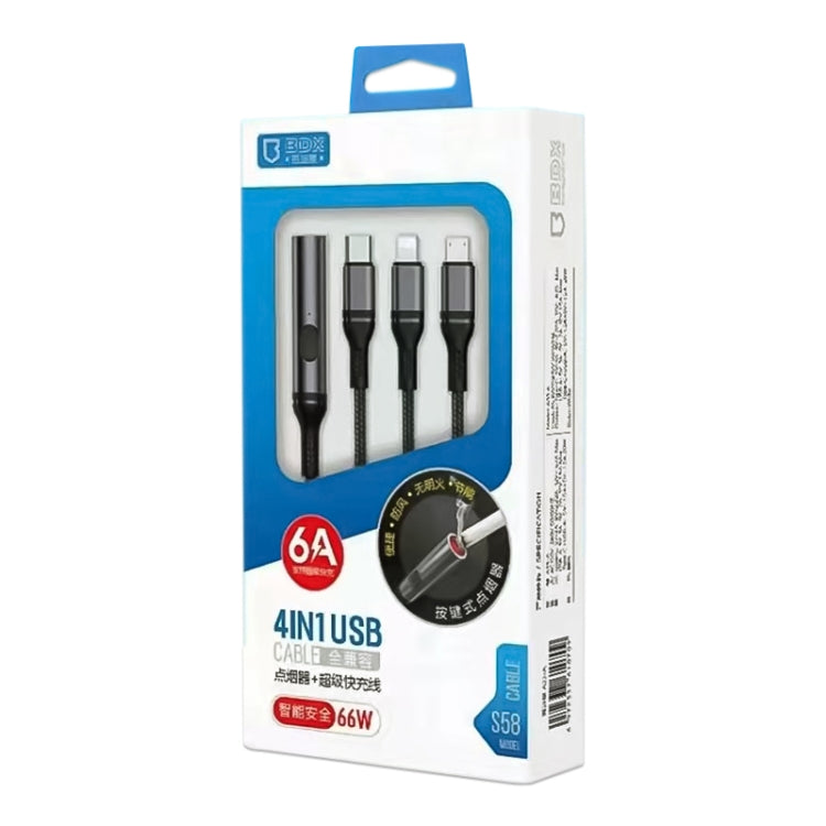 4 in 1 6A Fast Charging Data Cable Multifunctional Cigarette Lighter, Data Cable