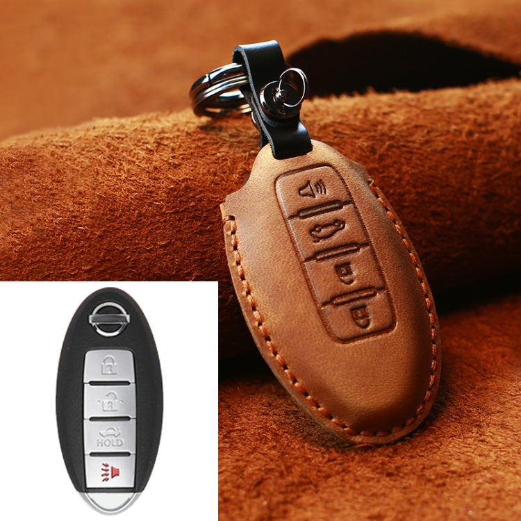Luxurious Cowhide Leather Key Cover for Nissan Cars – Four-Key Edition