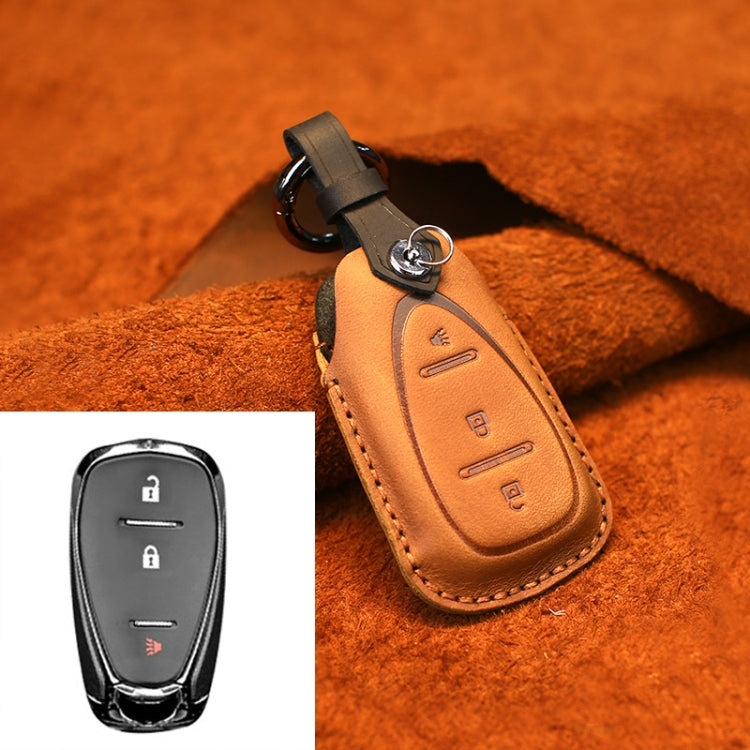 Premium Cowhide Leather Key Case for Chevrolet Cars - Triple Key Protection