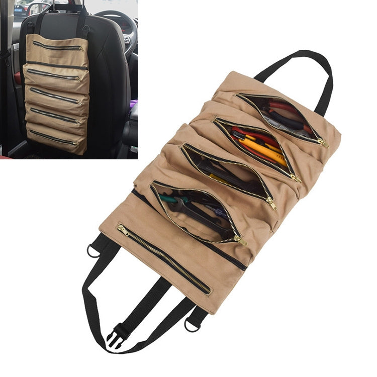 Versatile Canvas Car Organiser Bag with Multiple Pockets - Portable Tool Storage Solution