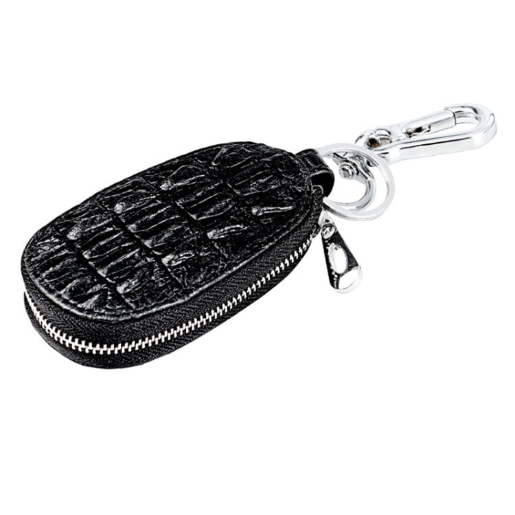 Crocodile-Patterned Premium Cowhide Key Pouch with Zippered Closure