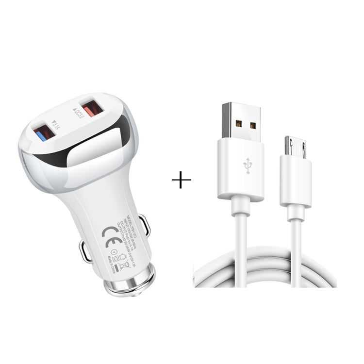 YSY-312 2 in 1 18W Portable QC3.0 Dual USB Car Charger + 1m 3A USB to Micro USB Data Cable Set, with Micro USB Cable
