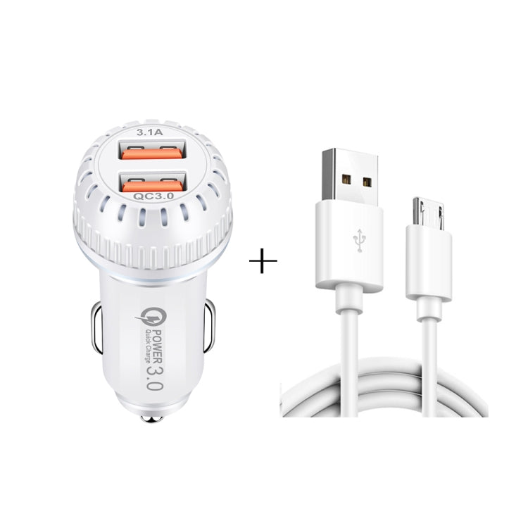 YSY-349 QC3.0 Dual USB Port Car Charger + 1m 3A USB to Micro USB Data Cable, with Micro USB Cable