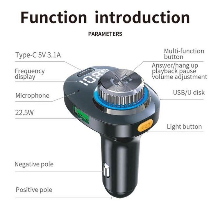 C18 Car Audio Receiver 3.1A Quick Charge USB Device BT 5.0 Color LED Backlight FM Transmitter, C18