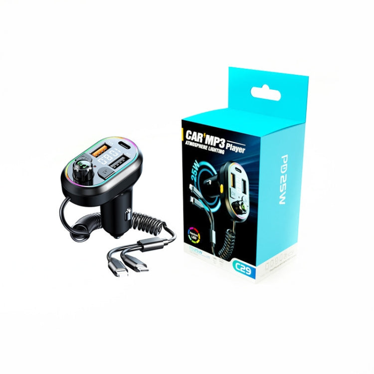 C29 Car Bluetooth 5.0 FM Transmitter Car MP3 Player Fast Charge U Disk Lossless Music Player, C29