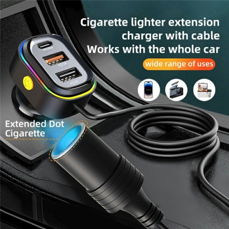 YQ9 12-24V Vehicles Type-C and Dual USB Car Front Rear Seat Cigarette Lighter Charger