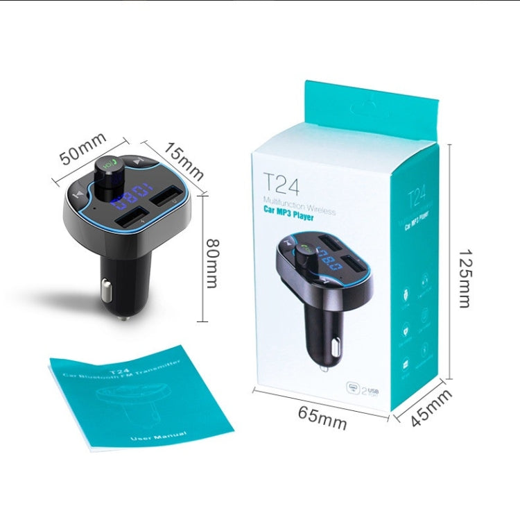 T24FM Transmitter Quick Charge Voice Navigation Car Hands-free Phone Bluetooth MP3 Player, T24