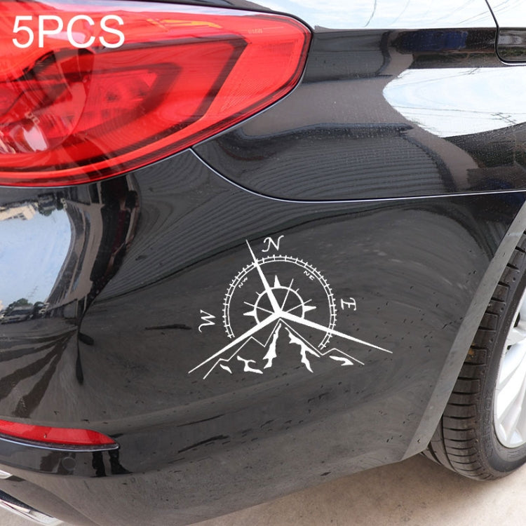 5 PCS NSWE Fashion Mountains Compass Rose Decal Nautical Compass Navigate Car Sticker, Size: 13.7x9.4cm, 5 PCS Black, 5 PCS Silver