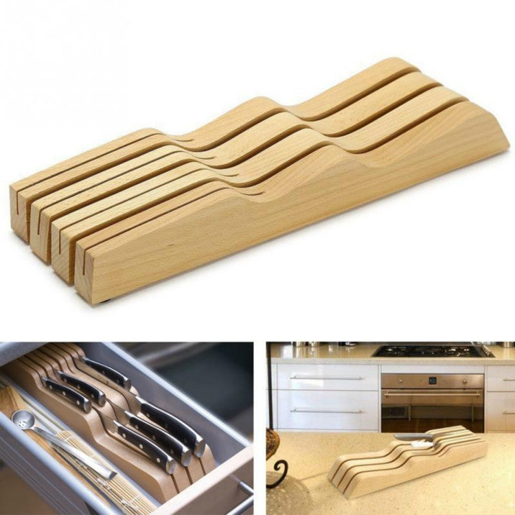 Solid Wood Drawer Knife Holder Kitchen Supplies Horizontal Wooden Knife Holder Tool Storage Rack