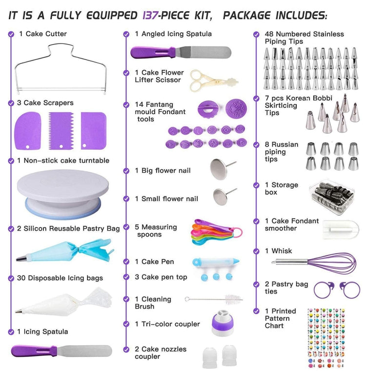 137 in 1 Cake Turntable Set Decorating Mouth Decorating Bag Baking Tool