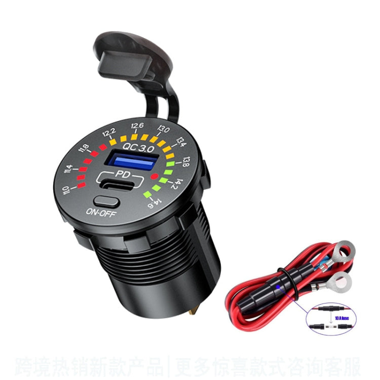 Car Motorcycle Ship Modified With Colorful Screen Display USB Dual QC3.0 Fast Charge Car Charger, P20-A With Terminal, P20-B With Terminal, P20-C With Terminal, P20-A With 60cm Line, P20-B With 60cm Line, P20-C With 60cm Line
