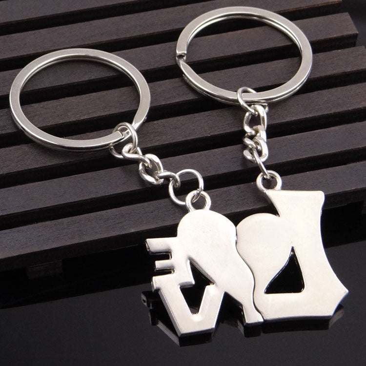 Romantic Zinc Alloy Couple's Keychain Set - 10 Pairs of Love Word Pendants
