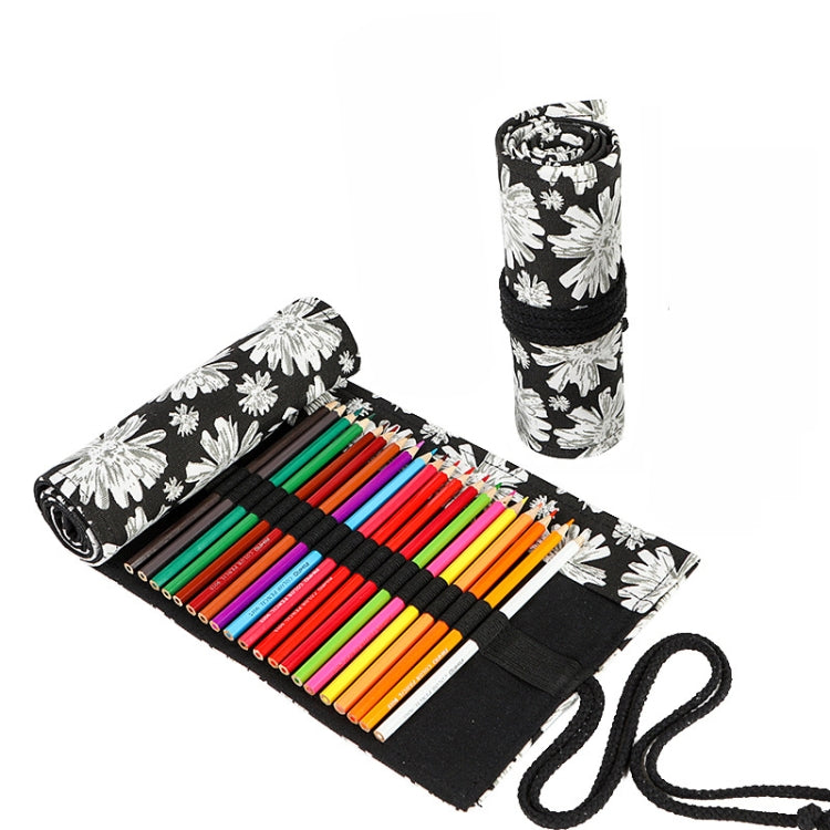 12 Holes Snowflake Print Handmade Canvas Pen Curtain Large Capacity Roller Pen Bag Sketch Color Pencil Stationery Box