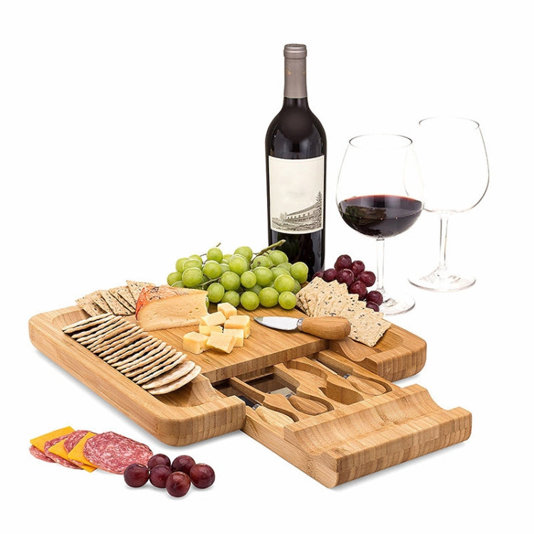 Bamboo Cheese Board With Cutter Cheese Drawer Plate, Size: