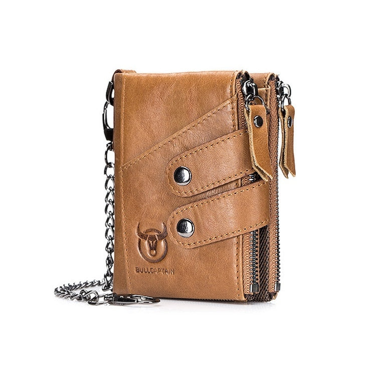 BULL CAPTAIN Leather Three-fold Zipper Wallet For Men