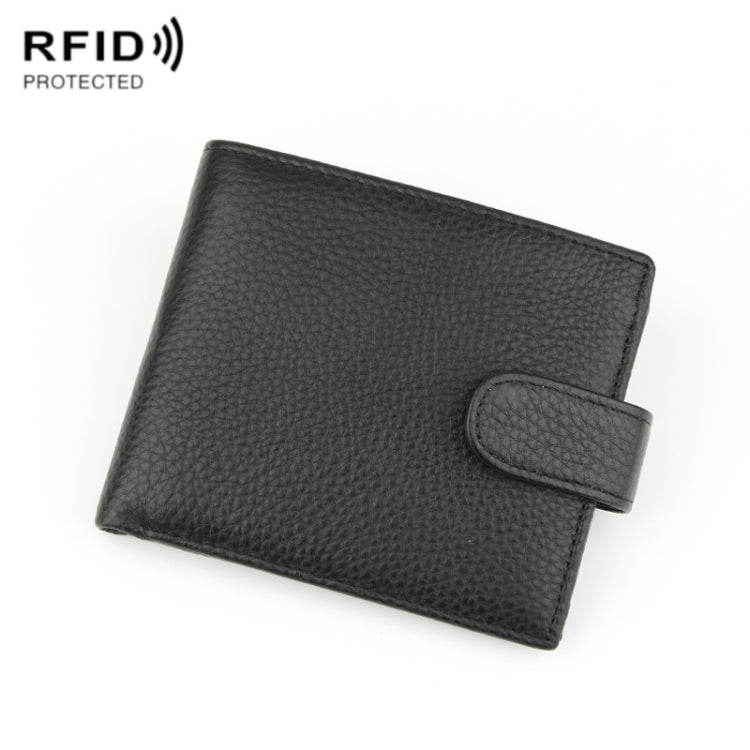 Anti-Theft Brush RFID Men Wallet Short Strap Button Multi-Card Layer Men Wallet