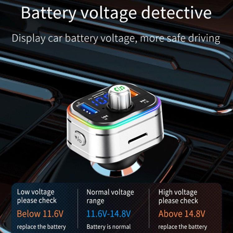 PD3.0 Fast Charge Car Bluetooth MP3 Hands-Free Player Car FM Transmitter, Silver
