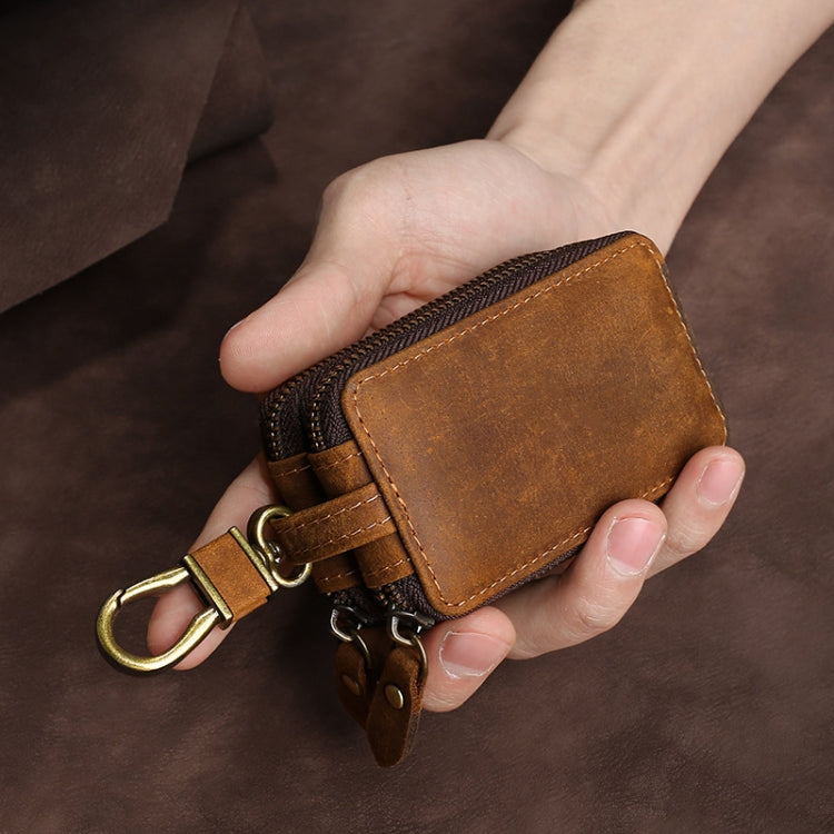 Stylish Double-Zip Cowhide Key Organiser with Keychain