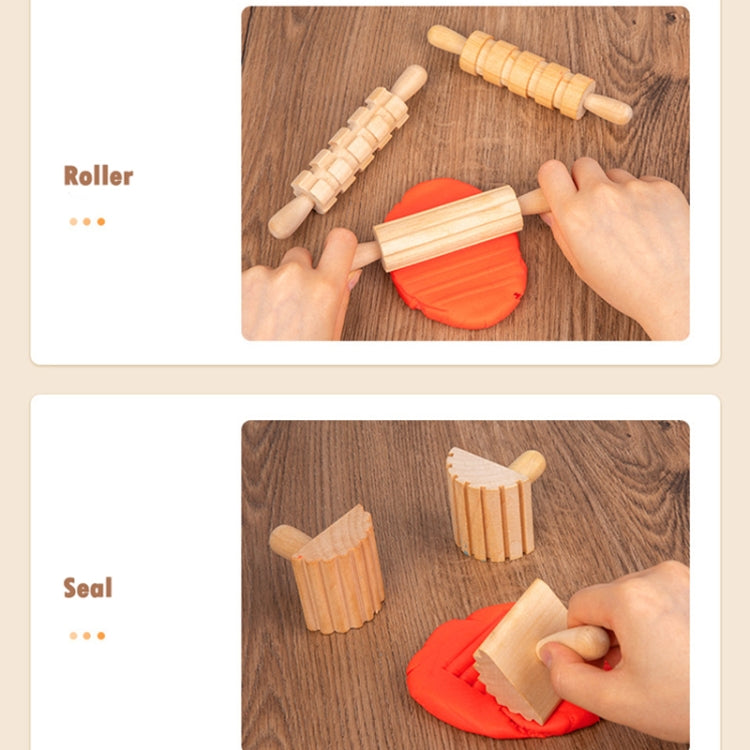 Plasticine Accessory DIY Slime Play Dough Wooden Tools Roller Stamp Rolling Pin Spoon