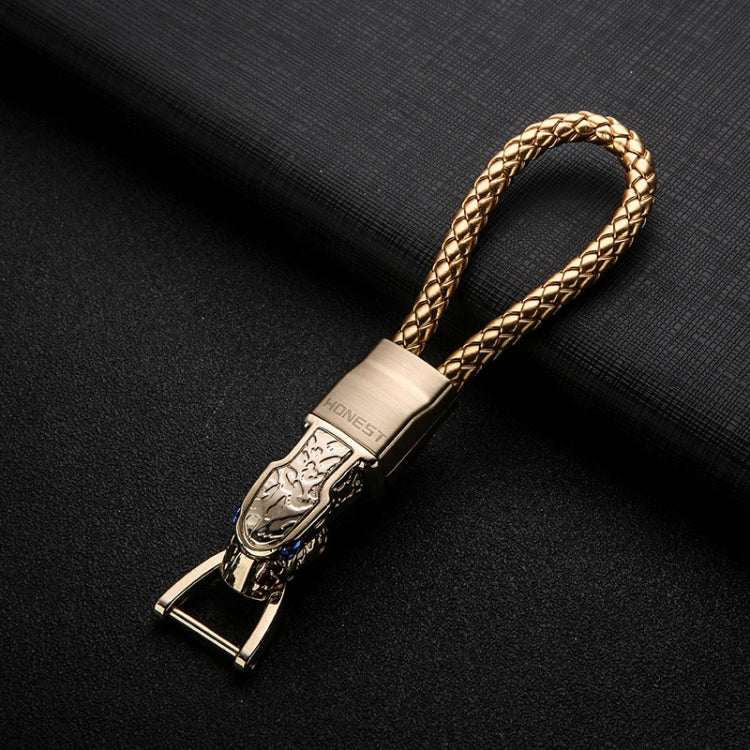 Elegant Leopard Head Diamond-Studded Leather Keychain Pendant with Rotating Design