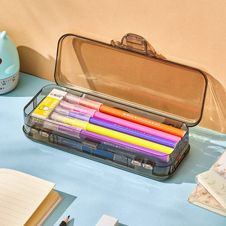 RJ 26 Large Capacity Simple Pen Bag Hand Lifting Transparent Double Layer Student Stationery Storage Box