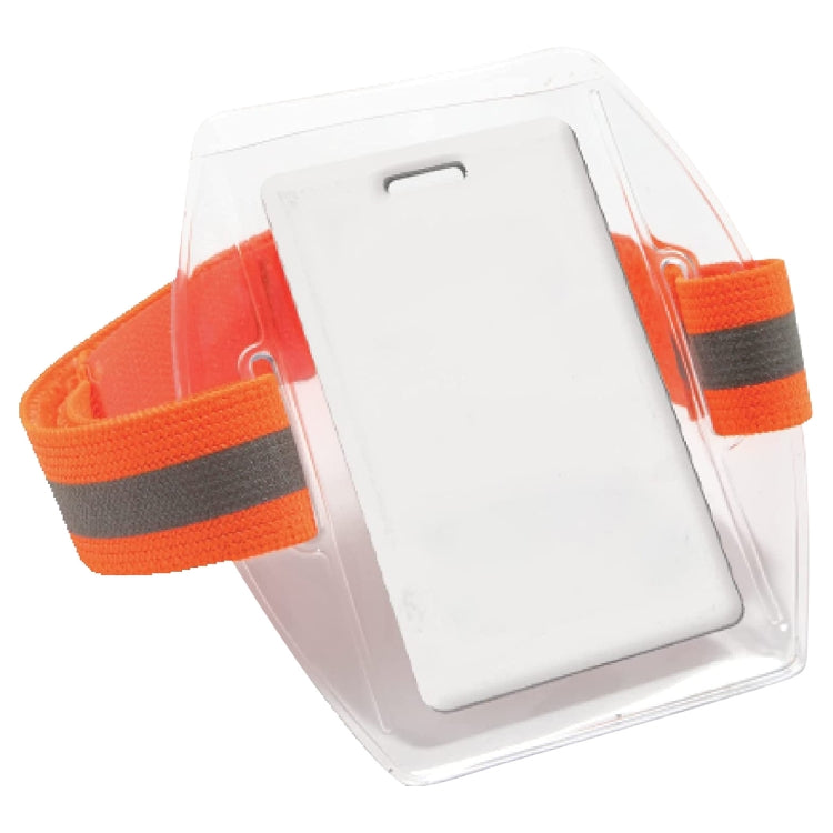 PVC Soft Plastic Card Holder Polyester Reflective Wristband Badge Card Holder Arm Adjustable ID Badge