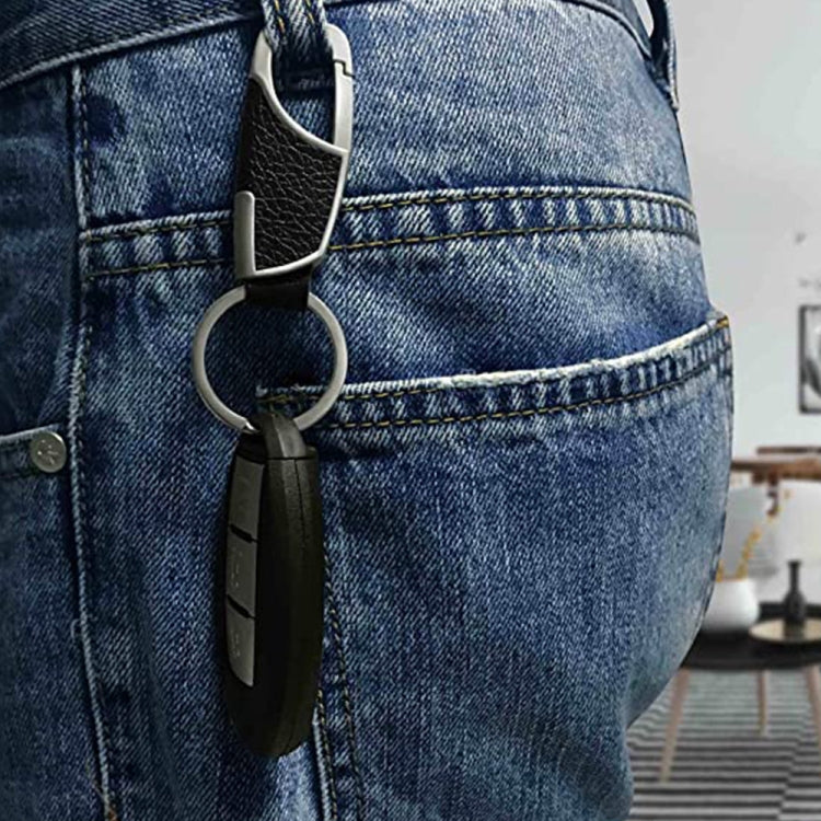 3-Piece Elegant Zinc Alloy Keychain Set for Men with Leather Accents