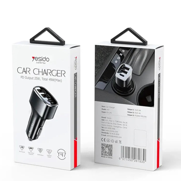 Yesido Y47 49W Double USB+Type-C/USB-C Port Car Fast Charger, Y47