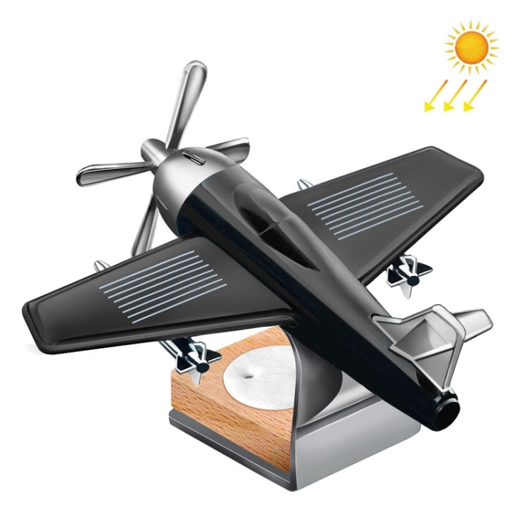 Solar Car Airplane Ornament Solid Aroma Diffuser Car Rotating Decoration Items, Wooden Base (Silver), Wooden Base (Black)