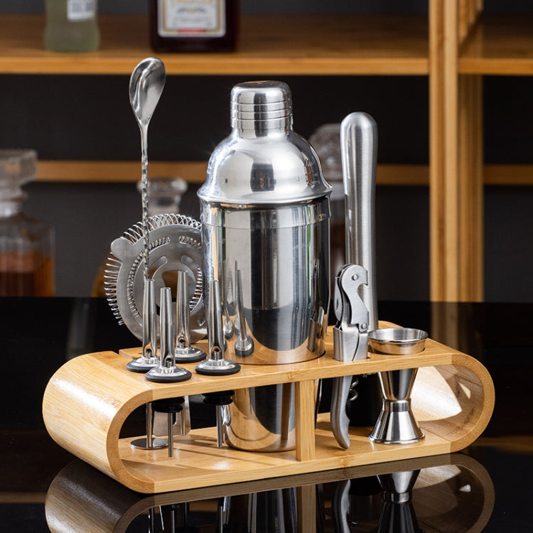 12 In 1 Stainless Steel Bartender Set With Oval Wooden Frame Base Bar Bartending Tools