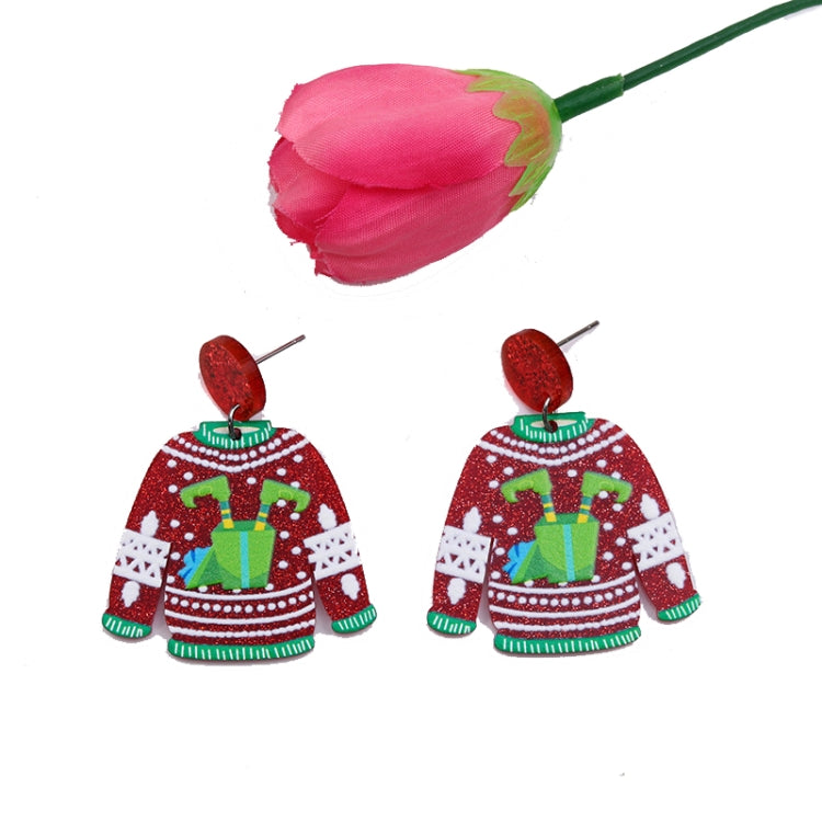 1pair Sweater Christmas Earrings Cute Elk Snowman Earstuds