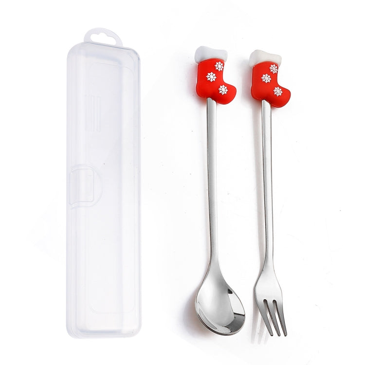 2pcs /Pack Christmas Dessert Fork And Spoon Set Portable Cute Cartoon Tableware