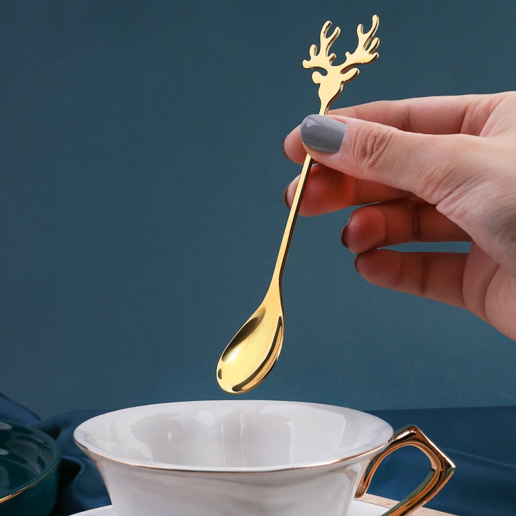 6pcs /Pack Christmas 304 Stainless Steel Deer Stirring Spoon Coffee Dessert Scoop