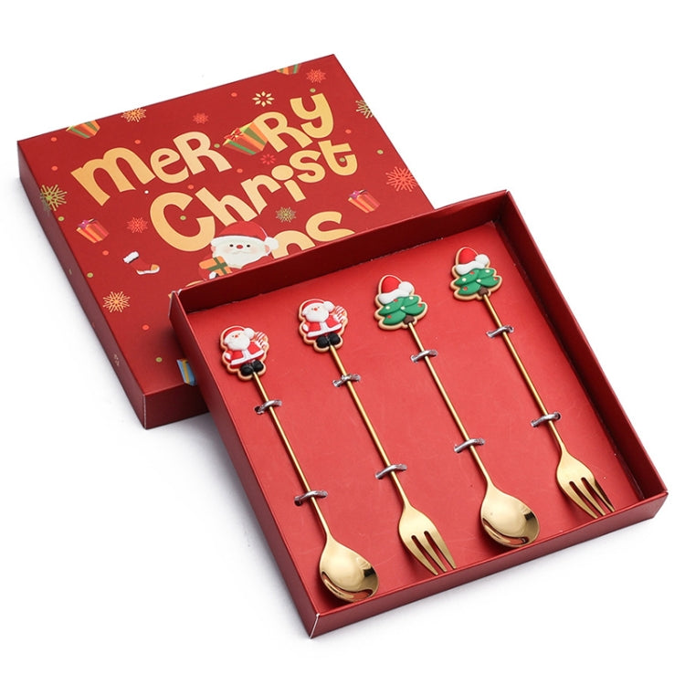 4pcs /Pack Christmas Gift Spoon Cartoon Fruit Fork Dessert Coffee Scoop