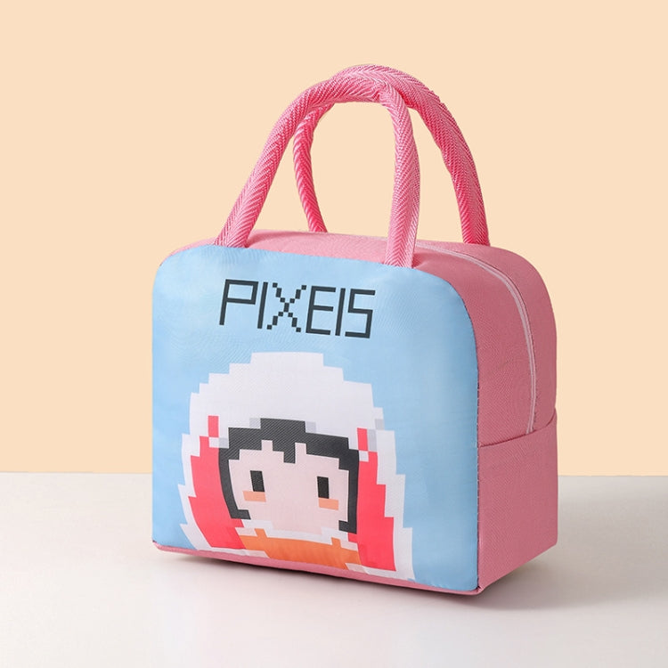 Student Portable Lunch Bag Cartoon Pixel Style Lunchbox Tote Bento Thermal Bag