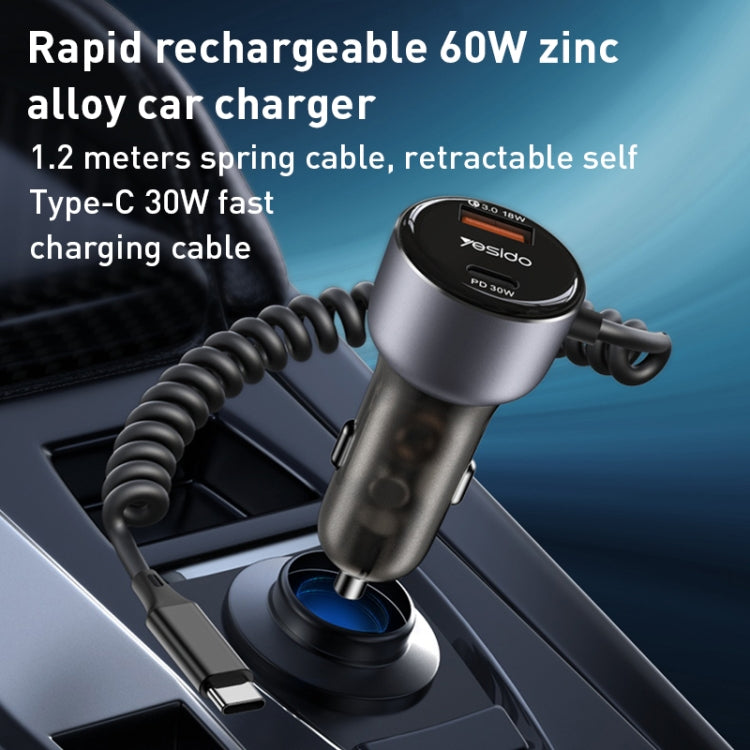 Yesido Y56 60W PD + QC3.0 Dual Port Car Charger with USB-C / Type-C Spring Data Cable, Y56