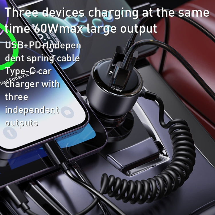 Yesido Y56 60W PD + QC3.0 Dual Port Car Charger with USB-C / Type-C Spring Data Cable, Y56