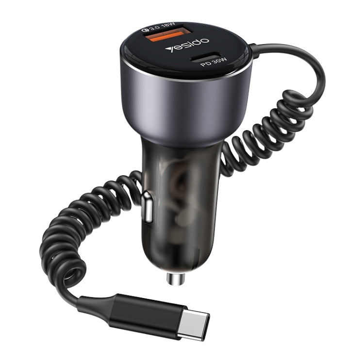 Yesido Y56 60W PD + QC3.0 Dual Port Car Charger with USB-C / Type-C Spring Data Cable, Y56