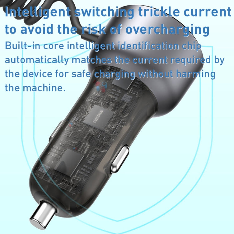 Yesido Y56 60W PD + QC3.0 Dual Port Car Charger with USB-C / Type-C Spring Data Cable, Y56