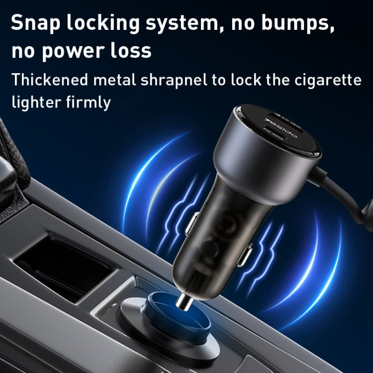 Yesido Y56 60W PD + QC3.0 Dual Port Car Charger with USB-C / Type-C Spring Data Cable, Y56