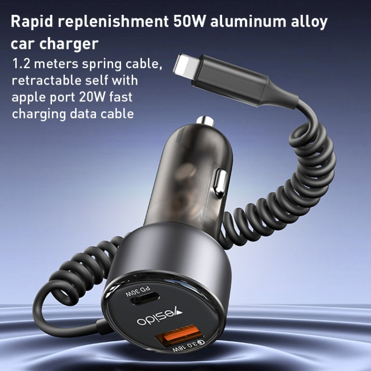 Yesido Y57 50W PD + QC3.0 Dual Port Car Charger with 8 Pin Spring Data Cable, Y57