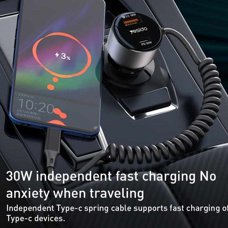 Yesido Y57 50W PD + QC3.0 Dual Port Car Charger with 8 Pin Spring Data Cable, Y57