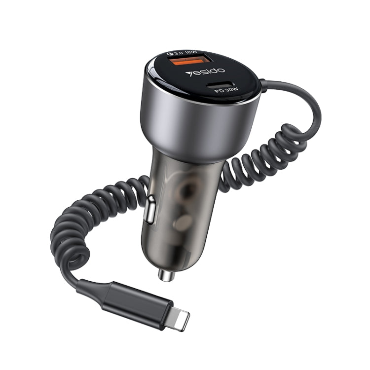 Yesido Y57 50W PD + QC3.0 Dual Port Car Charger with 8 Pin Spring Data Cable, Y57